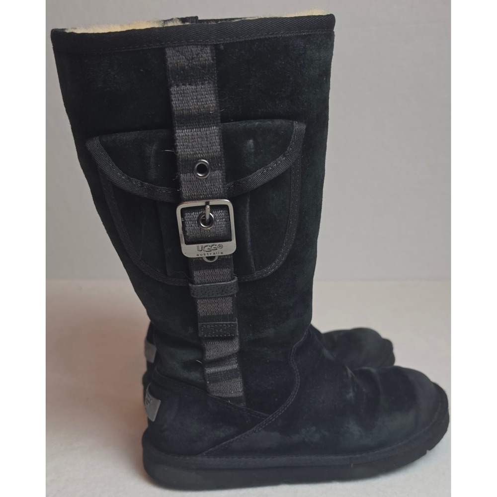 UGG Australia Kensington Black Suede Sheepskin Moto Boots 1895 Womens 6